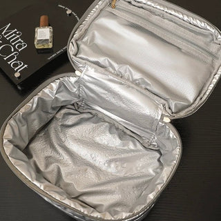 Metallic Color Large Capacity Cosmetic Storage Puff Pouch  Silver Travel Pouch