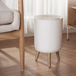 Wood-look x White Dustbin with Lid