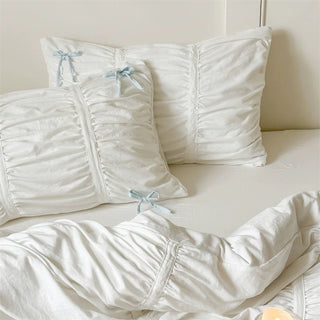 White Gathered Romantic Ribbon Duvet Cover Set  All Seasons