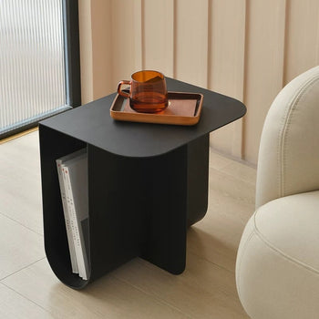 Iron Curved Design Side Table Black Storage Magazine Rack