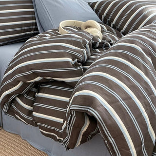Gray x Blue Stripe Soft Cotton Duvet Cover Set   Bed Cover  All Seasons  Year-Round