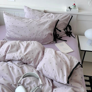 Purple Ribbon Pattern Piping Duvet Cover Set 2 Sizes  Bed Cover All Seasons Year-Round