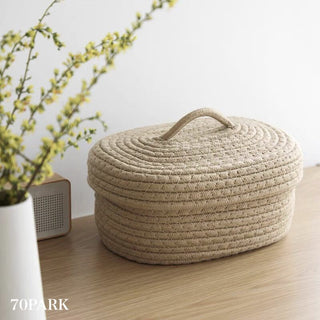 Rope Braided Small Item Storage Basket with Lid