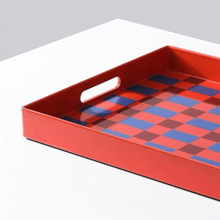 Orange Blue Checkerboard Square Tray