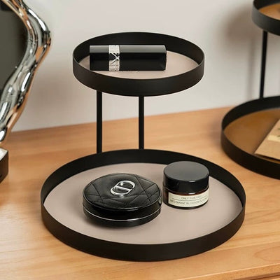 Iron Leather Round Two-Tier Tray Storage Rack