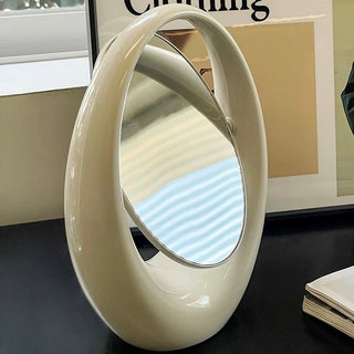 Oval plump frame tabletop mirror silver