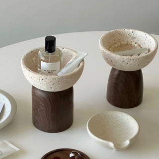 Travertine-style wood stand accessory tray