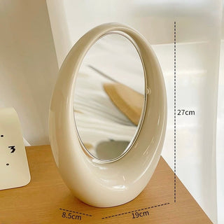 Oval plump frame tabletop mirror silver