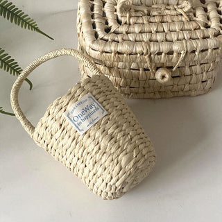 Cylindrical Natural Basket Storage Bag with Handles