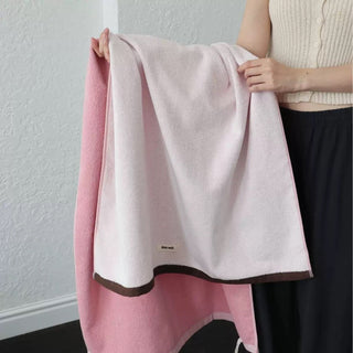 Two-tone solid color bath towel 100% combed cotton absorbent large size towel blanket