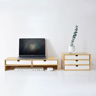Bamboo Drawer Monitor Stand Storage Rack