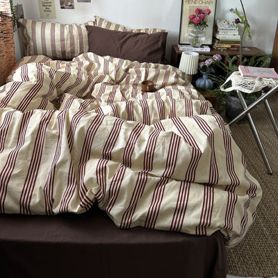 Brown Stripe Duvet Cover Set  Bed Cover