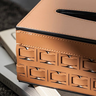 Braided Geometric Pattern Leather Tissue Box  Tissue Case