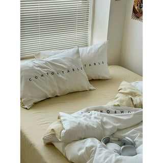 Solid Color Two-Tone Lettering Duvet Cover Set  Bed Cover