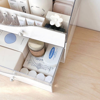 White Clear Large Capacity Lidded Drawer Cosmetic Storage Box
