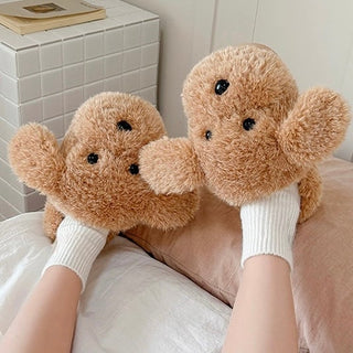 Fluffy Puppy Room Shoes   3 Sizes  Indoor Slippers Stuffed Dog