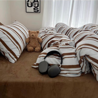 Blue Brown Multi Stripe Winter Duvet Cover Set