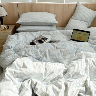 Gray Multi-stripe Cotton Duvet Cover Set  Bed Cover