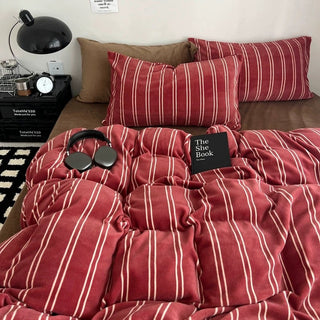 Red Ivory Stripe Winter Duvet Cover Set