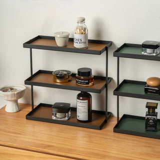 Iron Leather Rectangular Three-Tier Tray  Storage Rack Cosmetic Storage