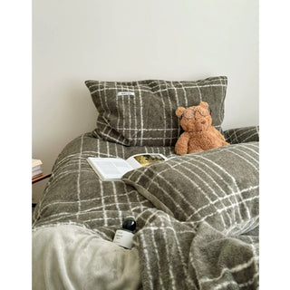 Khaki Retro Check Pattern Duvet Cover Set 2 Sizes  Winter Thick Bed Cover Bedding Cover