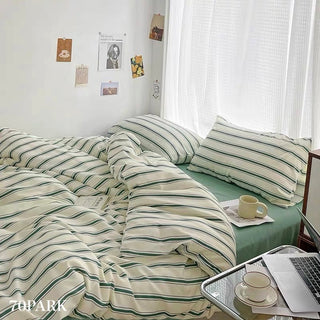 Green Double Stripe Duvet Cover Set