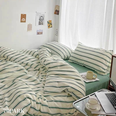 Green Double Stripe Duvet Cover Set