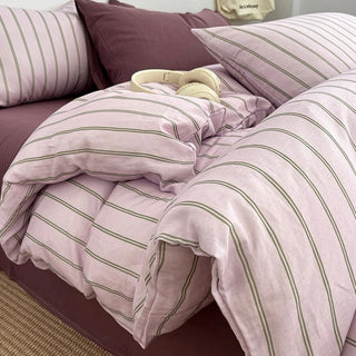 Mauve Pink Stripe Soft Cotton Duvet Cover Set   Bed Cover  All Seasons  Year-Round