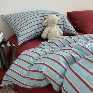 Red x Blue Stripe Soft Cotton Duvet Cover Set   Bed Cover  All Seasons