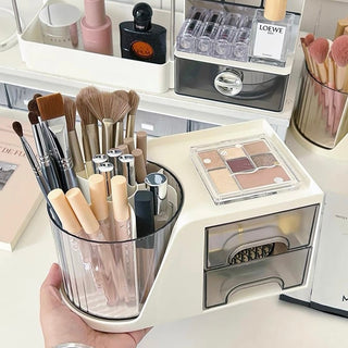 360 Degree Rotating Brush Stand with Cosmetic Storage Rack