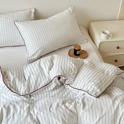 Red Piping Stripe Duvet Cover Set Bed Cover