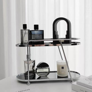 Silver Frame Oval Two-Tier Storage Rack