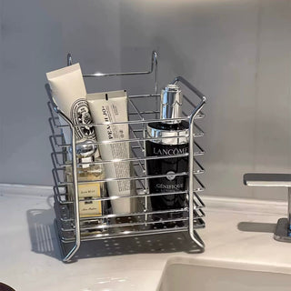 Stainless steel hanging wire basket silver dish drainer small item storage.