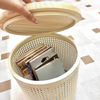 Wheeled Wood Lid Storage Round Side Table