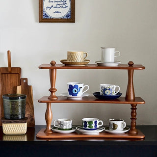 Natural Wood Three-Tier Storage Display Rack Brown
