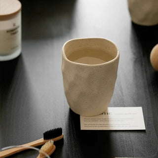 Natural Ceramic Textured Brush Stand for Bathroom Sink Mouthwash Cup Toothbrush Cup