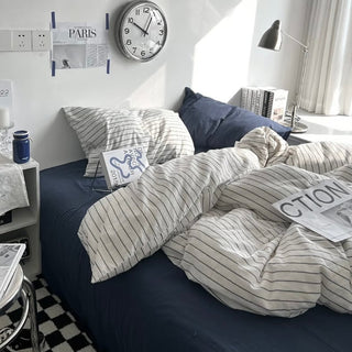 Navy Gray Stripe Duvet Cover Set