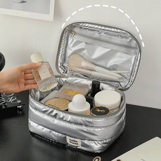 Metallic Color Large Capacity Cosmetic Storage Puff Pouch  Silver Travel Pouch