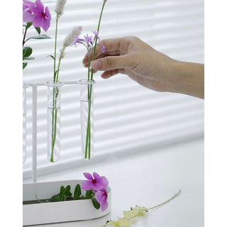 Single flower vase with test tube storage tray