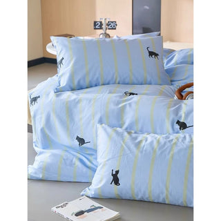 Blue Cat Stripe Duvet Cover Set  Bed Cover Cat