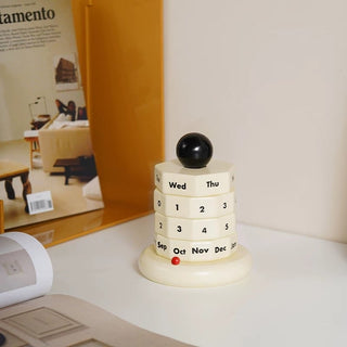 Wood Monotone Rotating Perpetual Calendar Desktop Wooden Desk Calendar