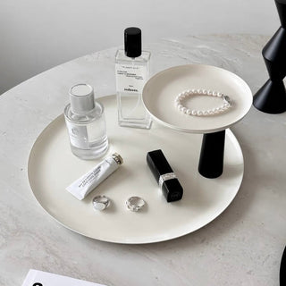 Monochrome Movable Two-Tier Round Tray  Storage