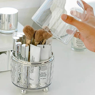 360 Degree Rotating Clear Makeup Brush Stand with Cover   Pen Holder