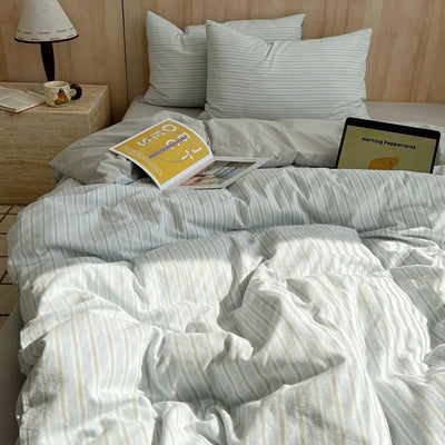 Gray Multi-stripe Cotton Duvet Cover Set  Bed Cover