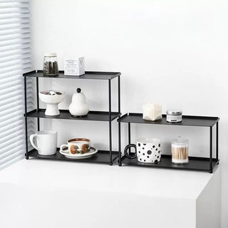 Stainless steel black painted two-tier display rack storage