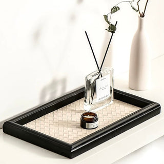 Intrecciato Rectangular Wood Frame Leather Tray