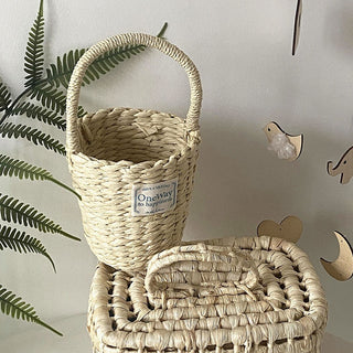 Cylindrical Natural Basket Storage Bag with Handles