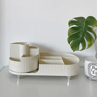 360 Degree Rotating Brush Stand with Cosmetic Storage Tray