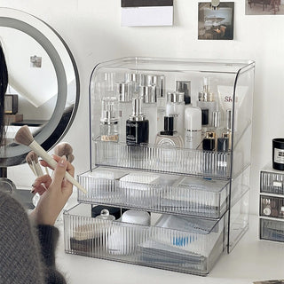 Clear Stripe Pattern Cosmetic Box with Lid Storage