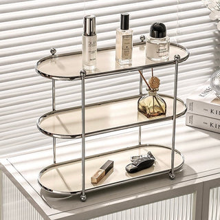 Silver Frame Oval Three-Tier Storage Rack